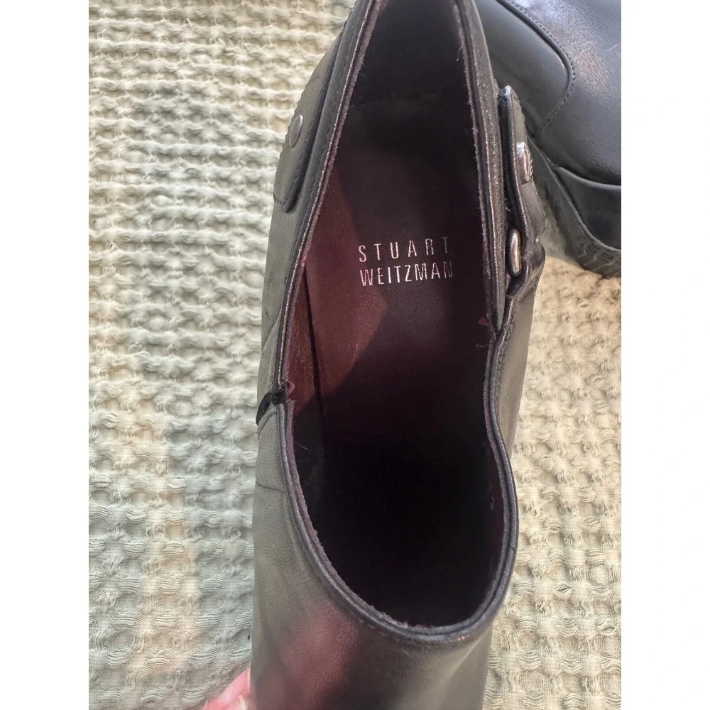 Stuart Weitzman Coverall Black Leather Platform Stiletto BootiesOW88613 7M. NWOT